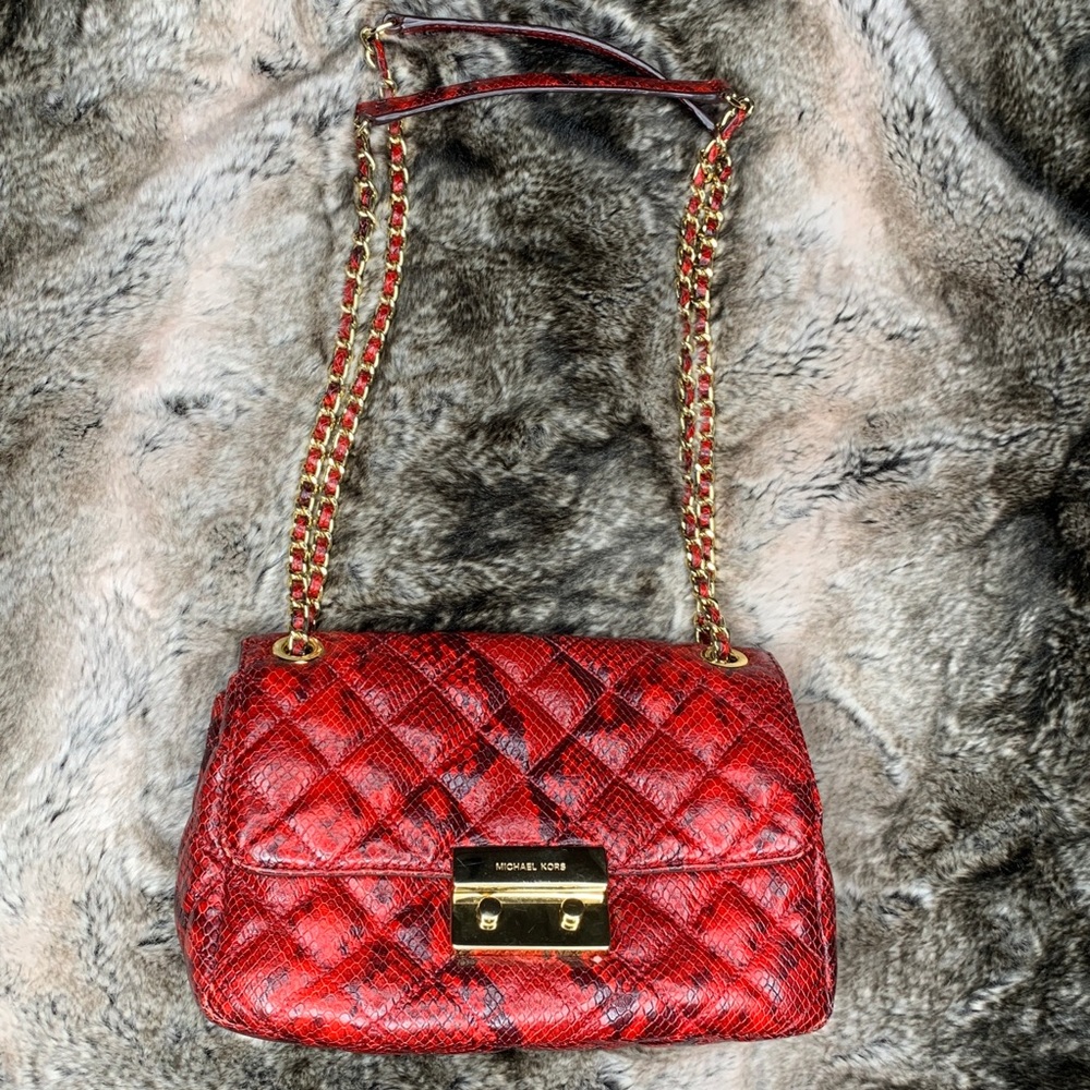 Auth Michael Kors Large Chain Python Shoulder Bag - image 1